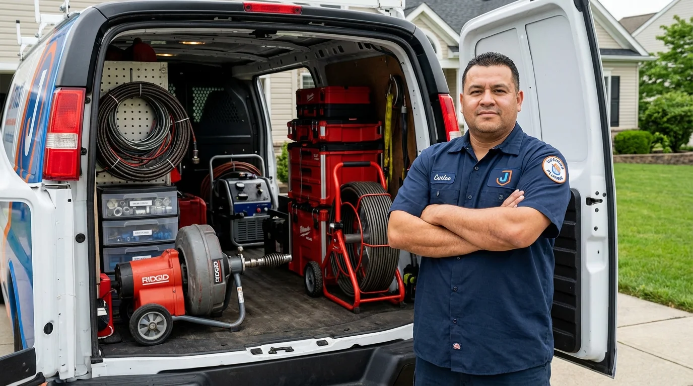 Professional drain cleaning equipment and Johns Plumbing LLC plumber in Breese