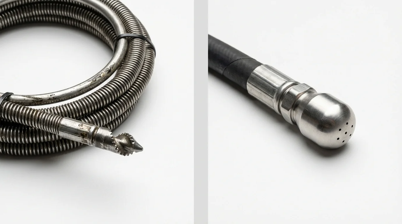 Drain snake cable and hydro jetting nozzle used for drain cleaning in Breese, IL