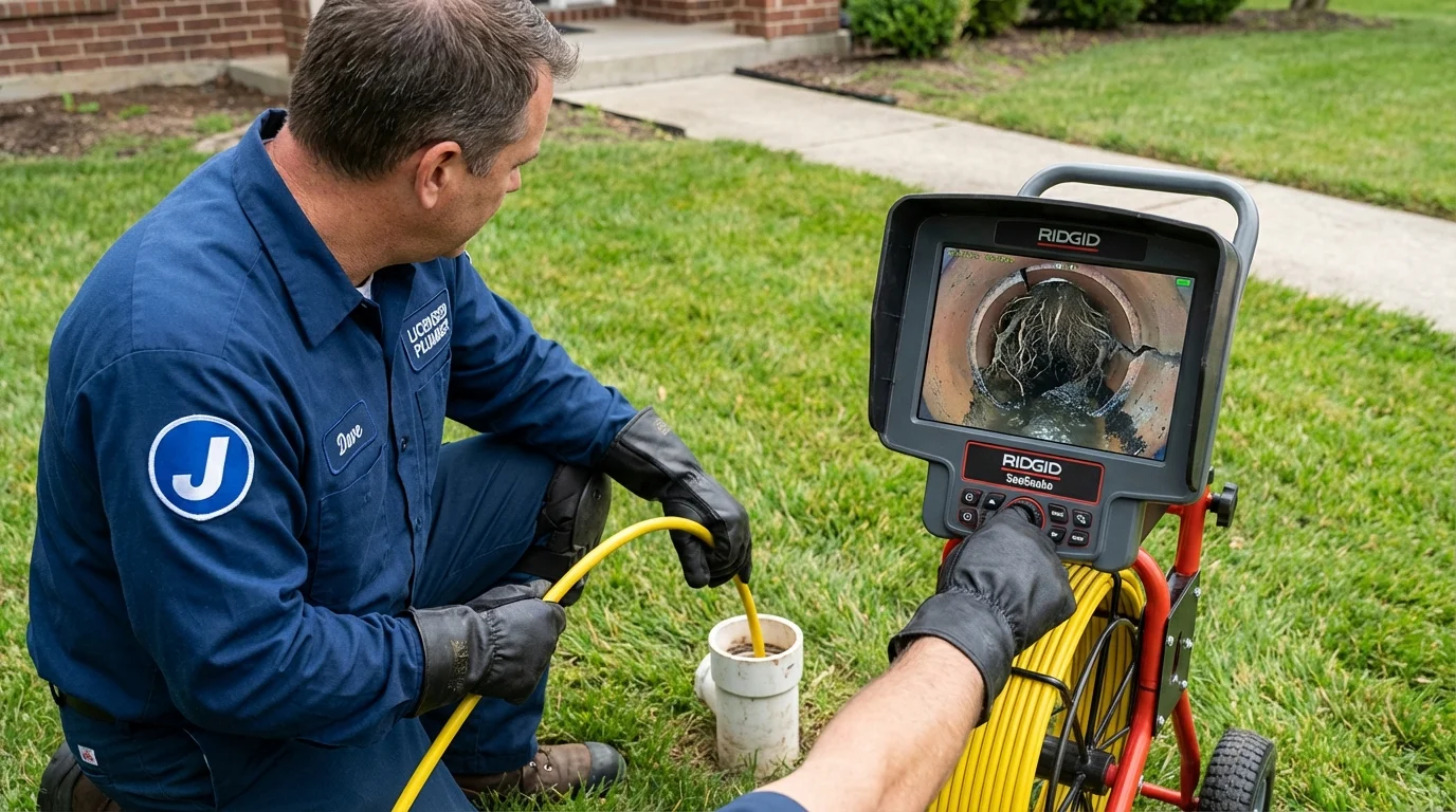 Sewer camera inspection being performed by Johns Plumbing LLC in Breese