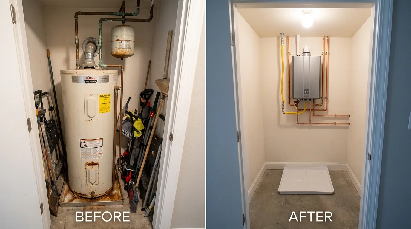 Tank water heater versus wall-mounted tankless unit comparison for Breese, IL homeowners